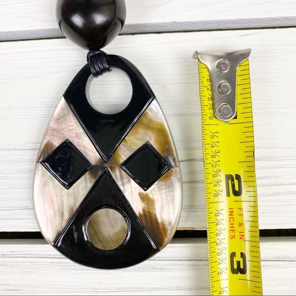 Bohemian Boho Black Wood Shell Statement Necklace